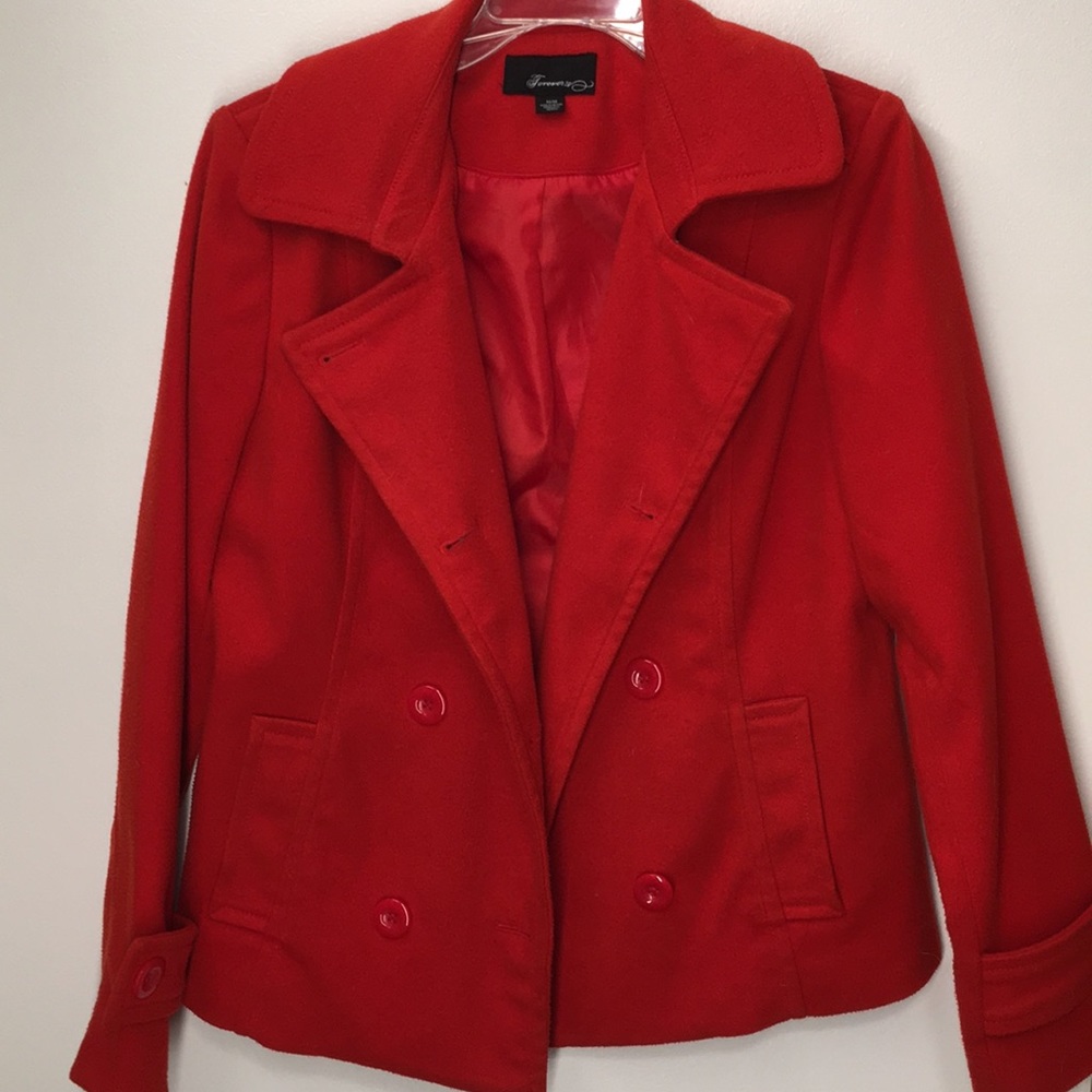 Red pea coat